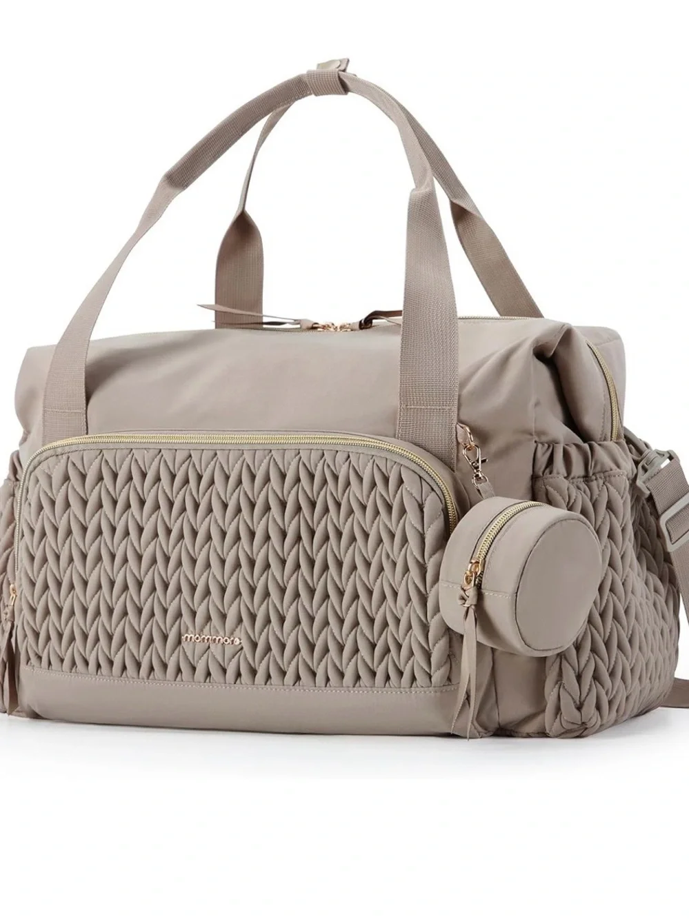 Neutral Taupe Quilted Travel Tote Bag